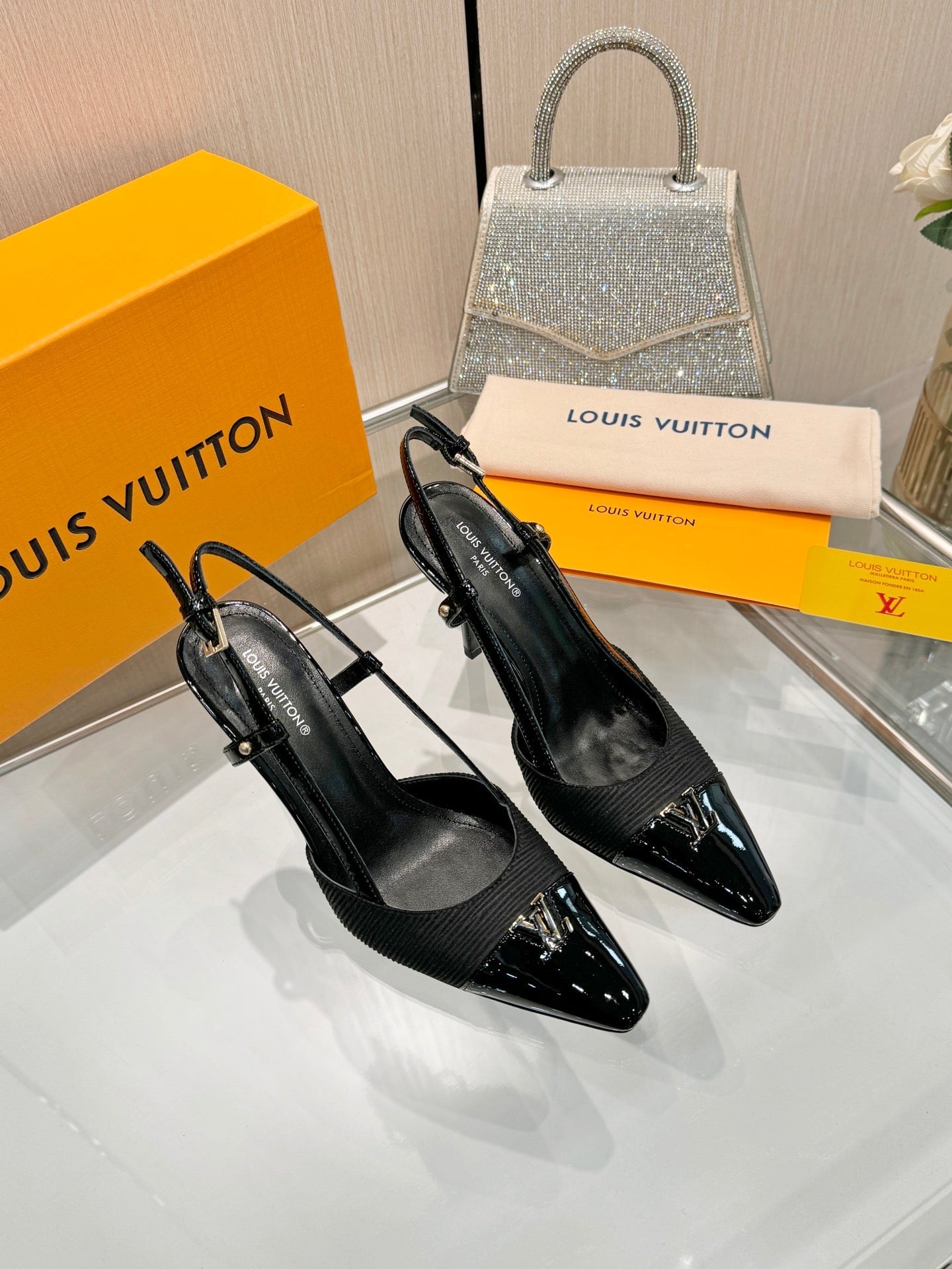 LV City Slingback 9cm Black Fabric Leather 837897