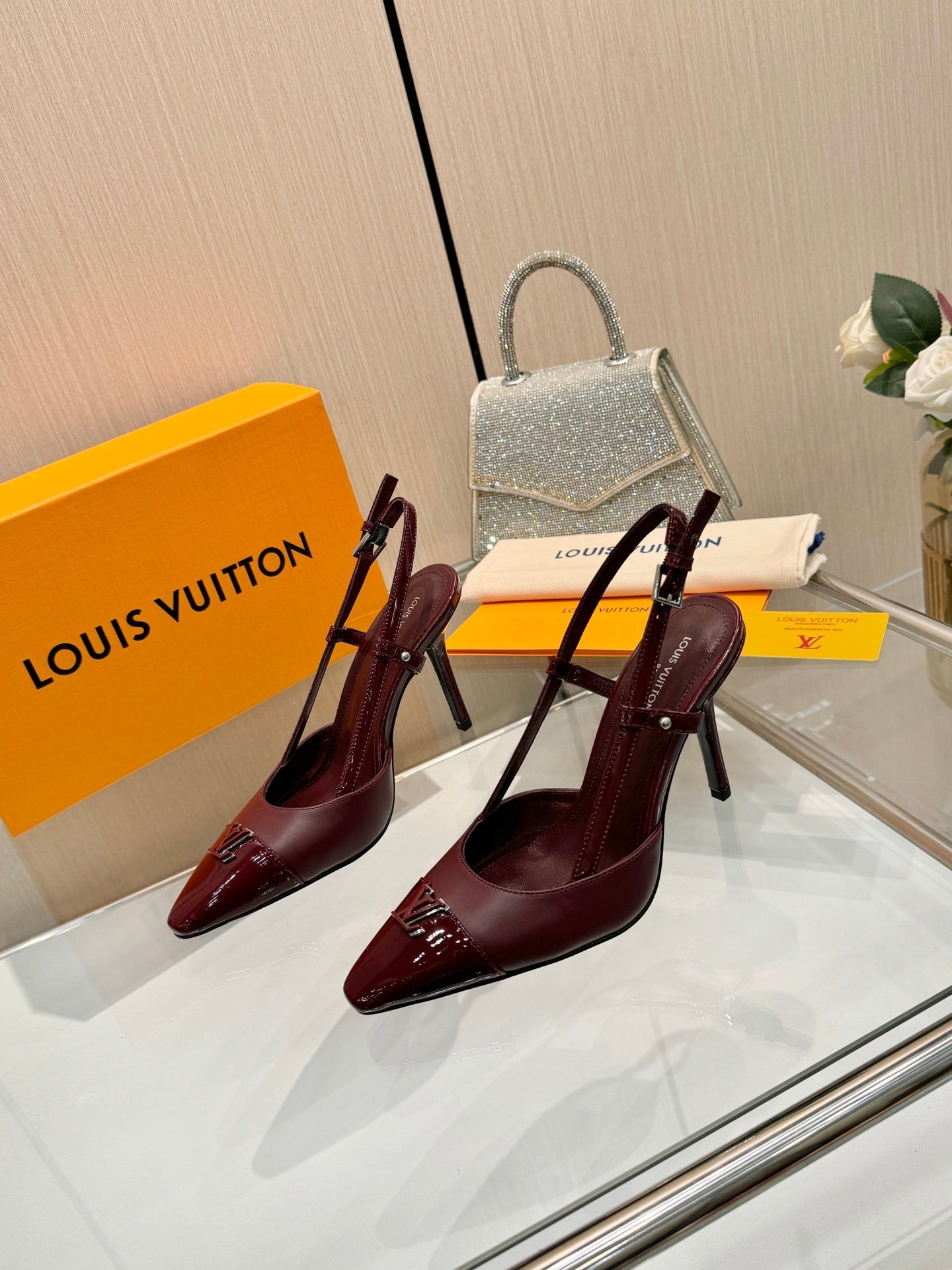 LV City Slingback 9cm Burgundy Leather 837896