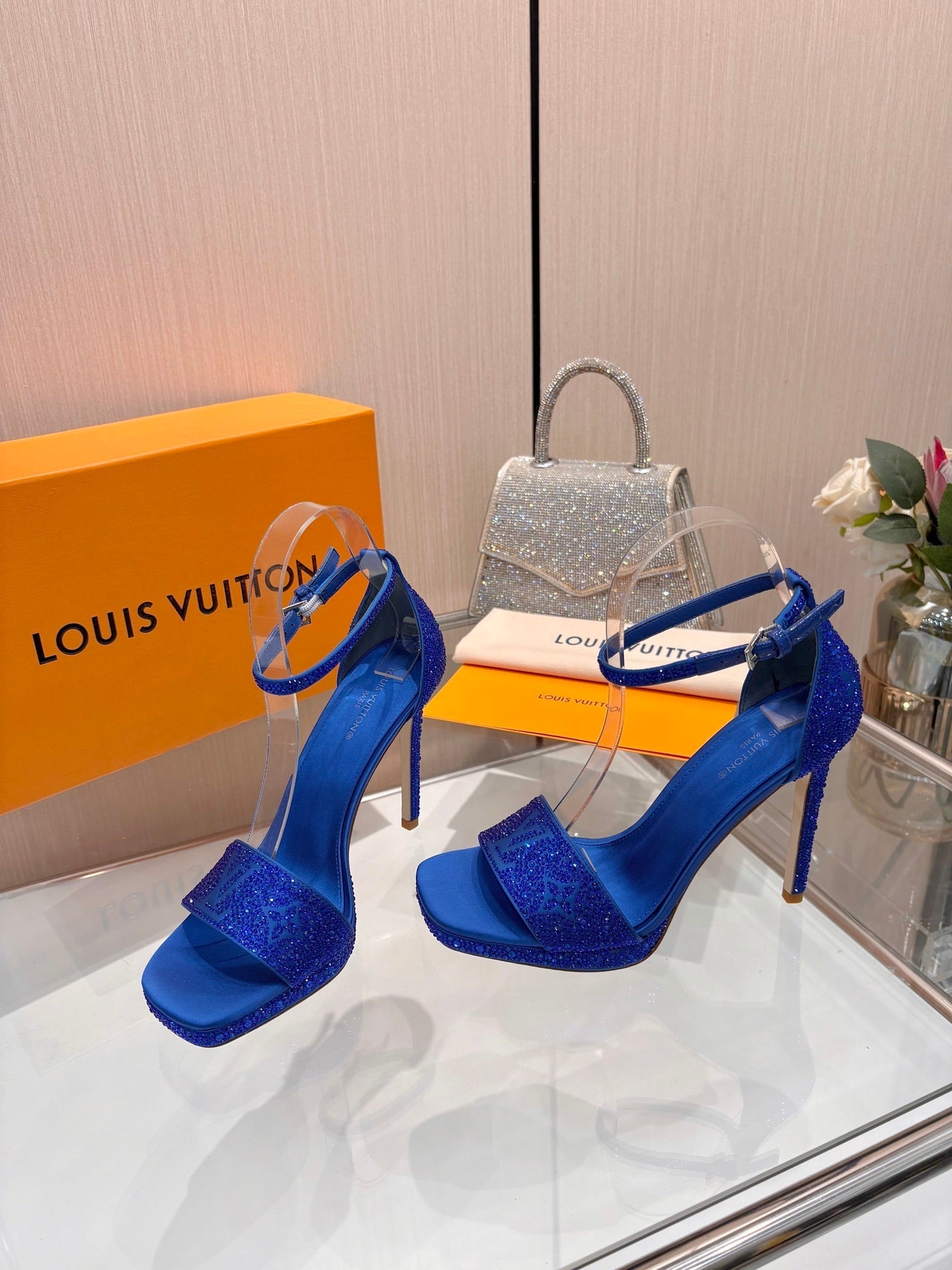 LV Gala Platform Sandal 10.5cm Blue Silk 840390