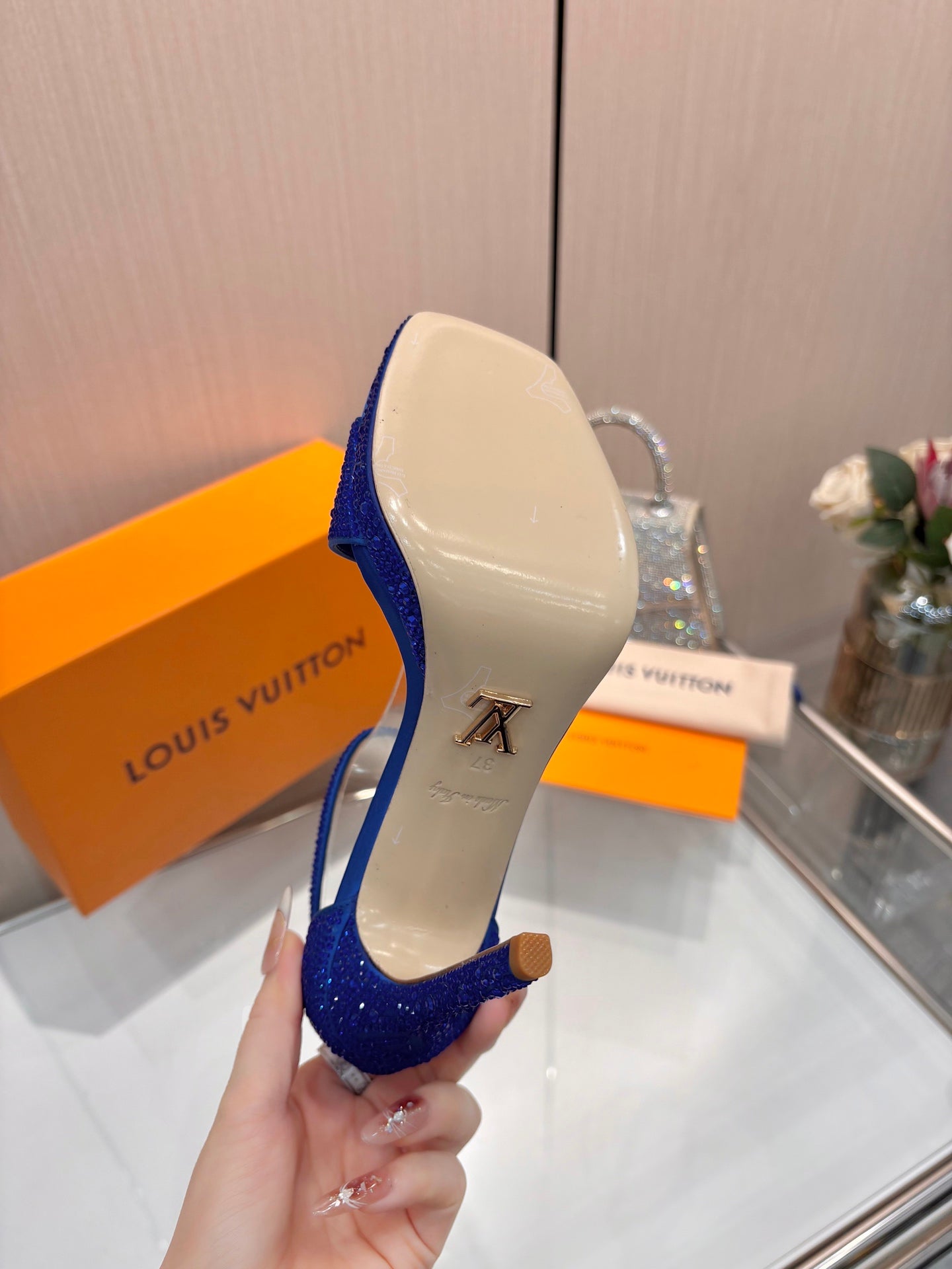 LV Gala Platform Sandal 10.5cm Blue Silk 840390