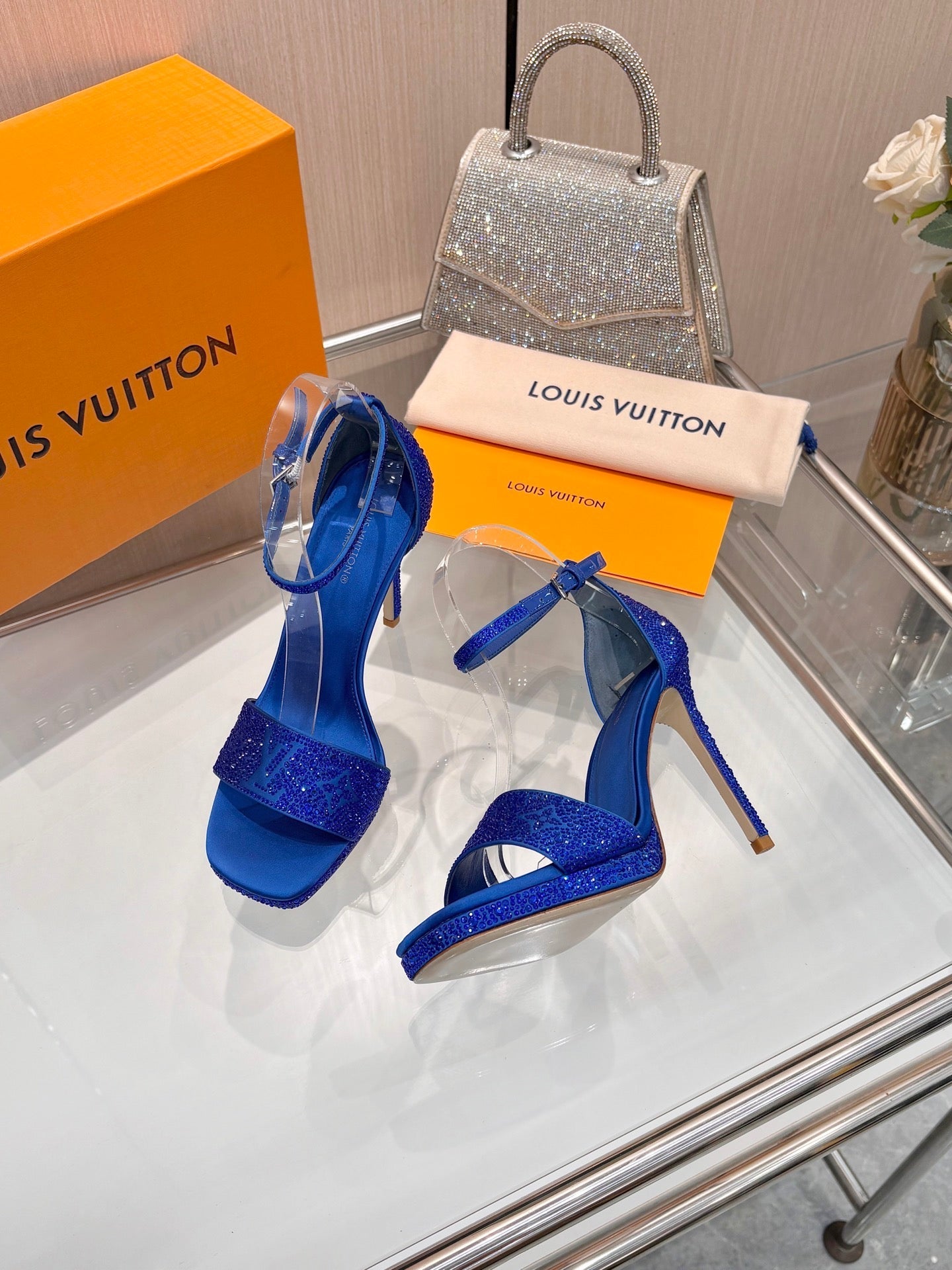 LV Gala Platform Sandal 10.5cm Blue Silk 840390