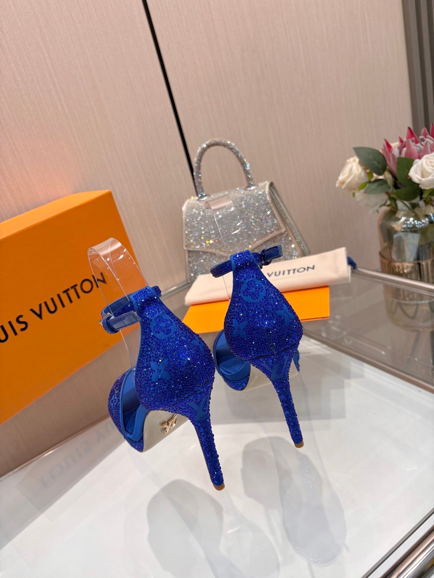 LV Gala Platform Sandal 10.5cm Blue Silk 840390