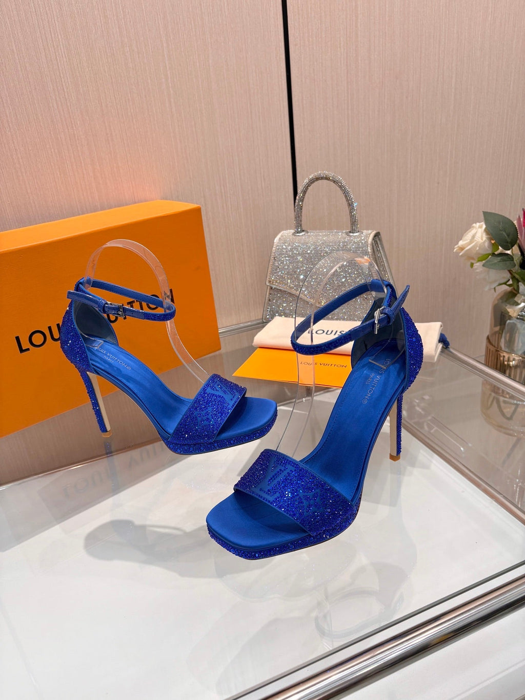 LV Gala Platform Sandal 10.5cm Blue Silk 840390