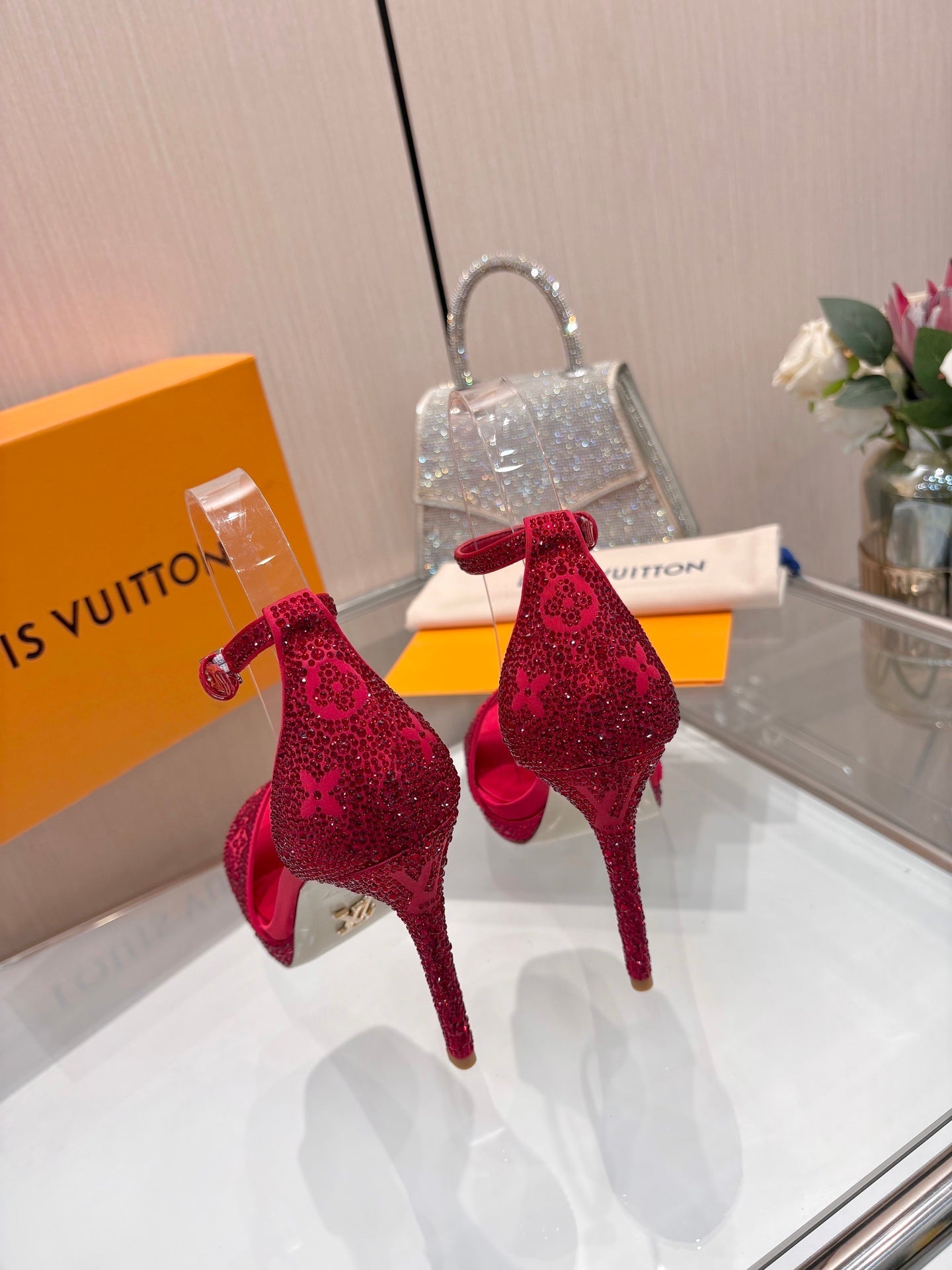 LV Gala Platform Sandal 10.5cm Red Silk 840391