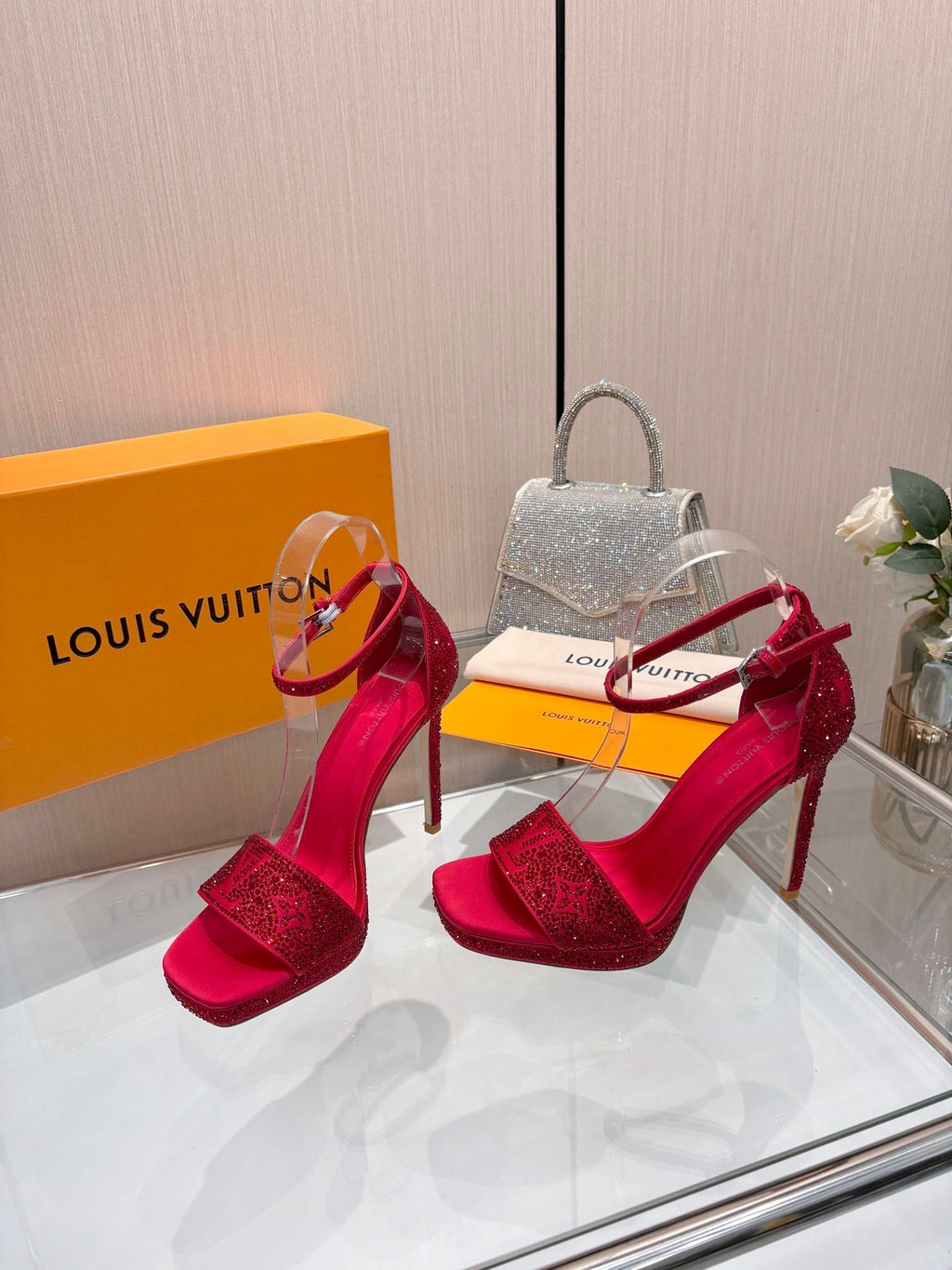 LV Gala Platform Sandal 10.5cm Red Silk 840391