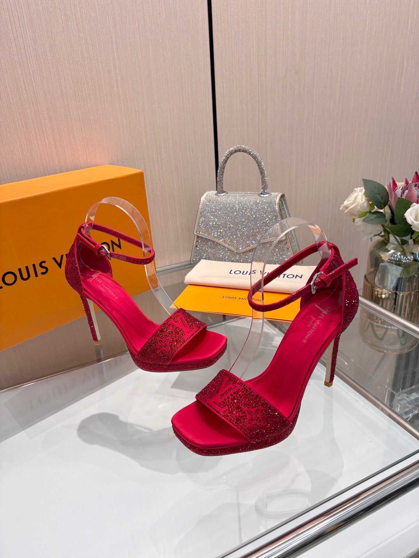 LV Gala Platform Sandal 10.5cm Red Silk 840391