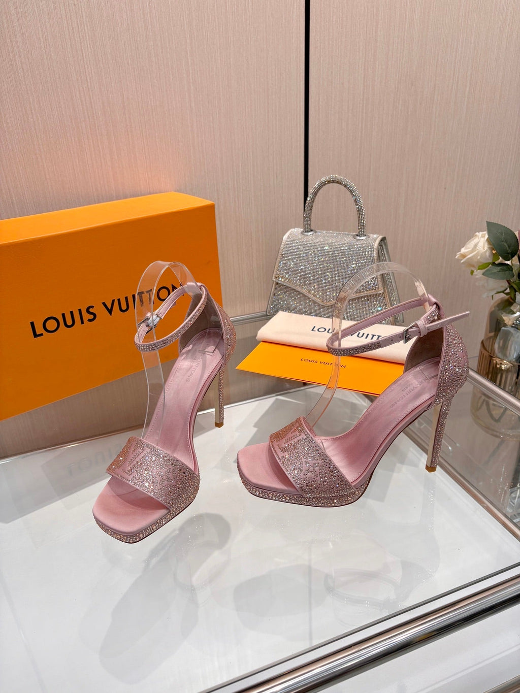 LV Gala Platform Sandal 10.5cm Light Pink Silk 840393