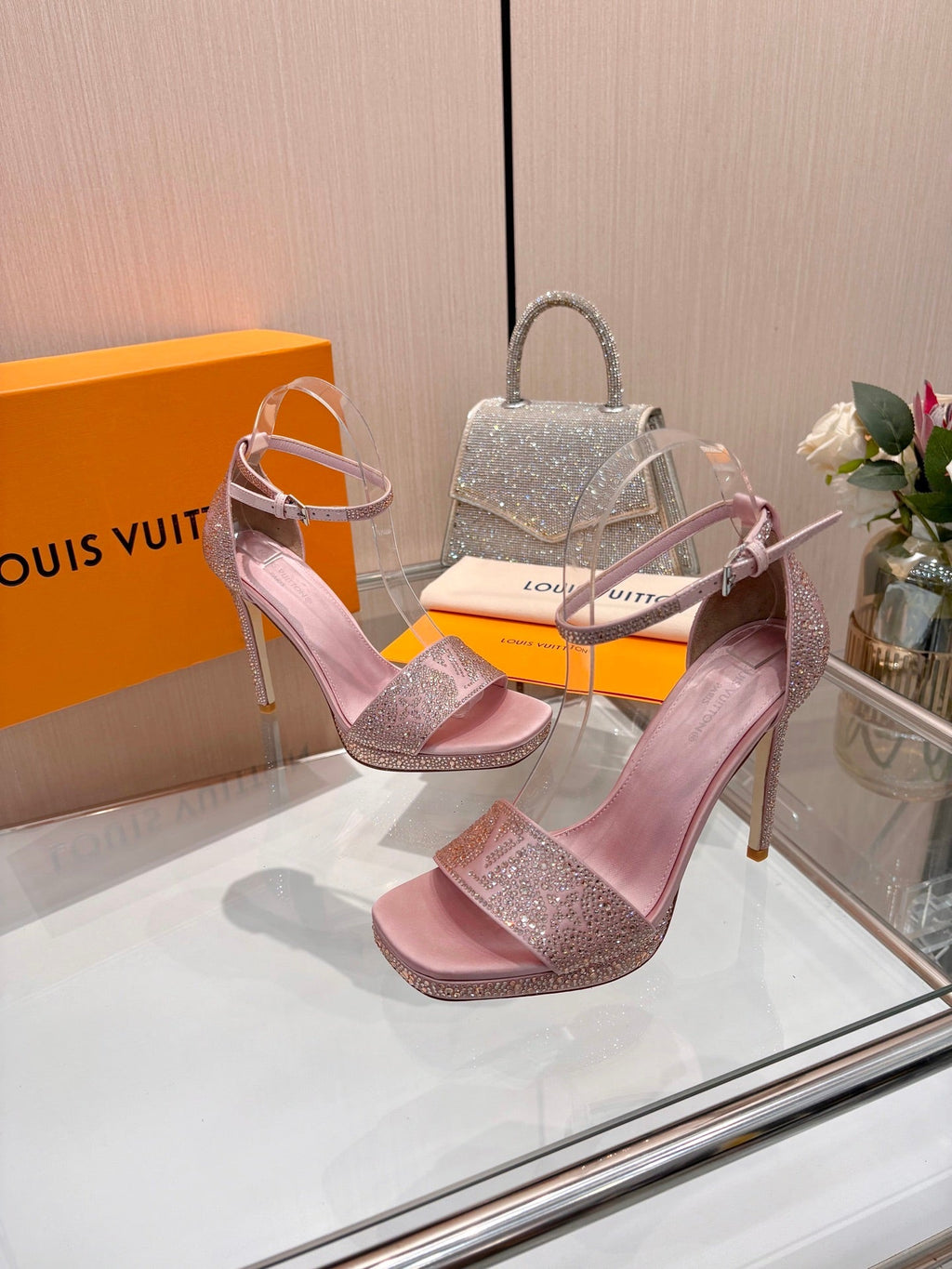 LV Gala Platform Sandal 10.5cm Light Pink Silk 840393