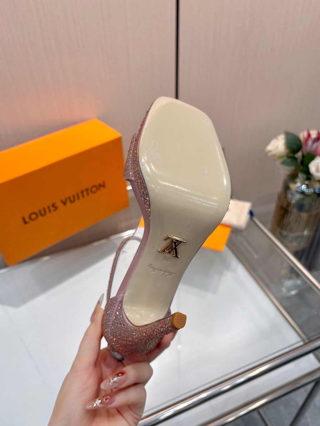 LV Gala Platform Sandal 10.5cm Light Pink Silk 840393