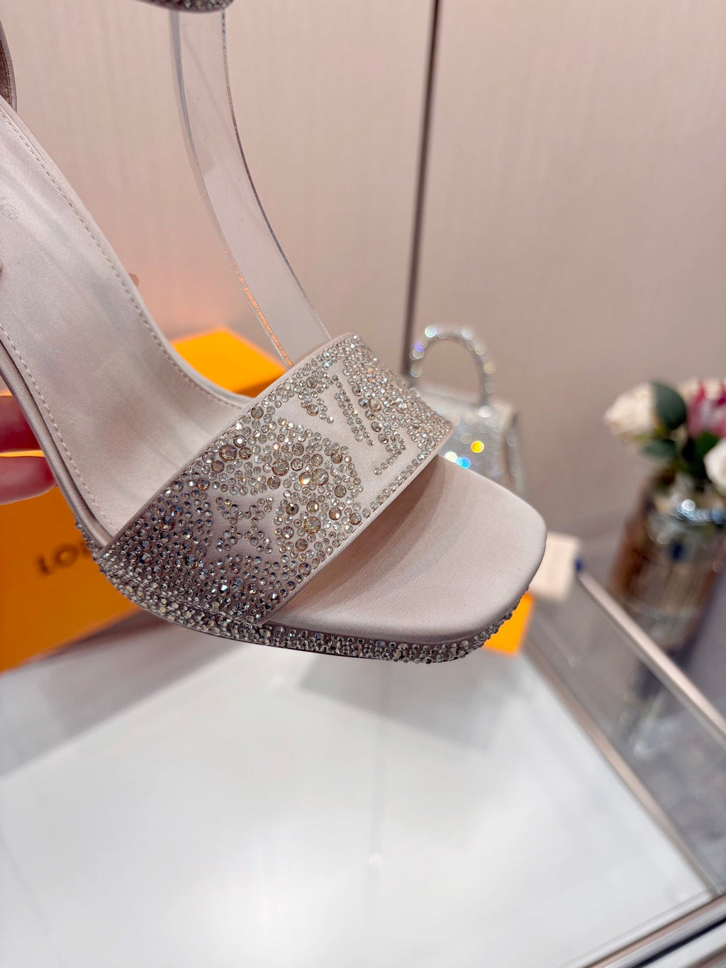 LV Gala Platform Sandal 10.5cm Light Taupe Silk 840392