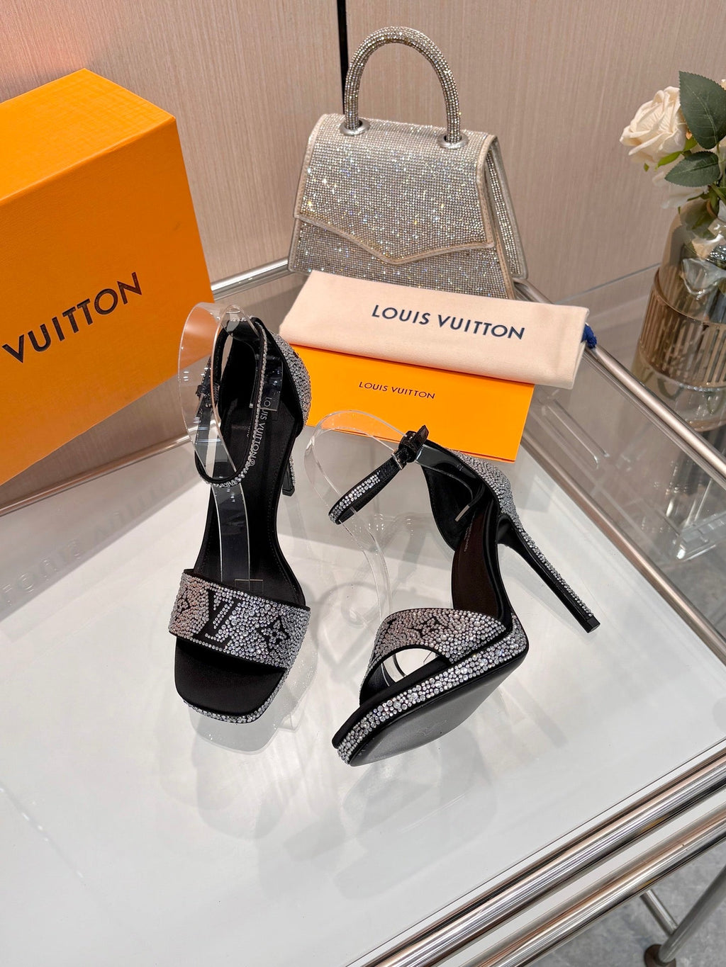 LV Gala Platform Sandal 10.5cm Black Silk 840394