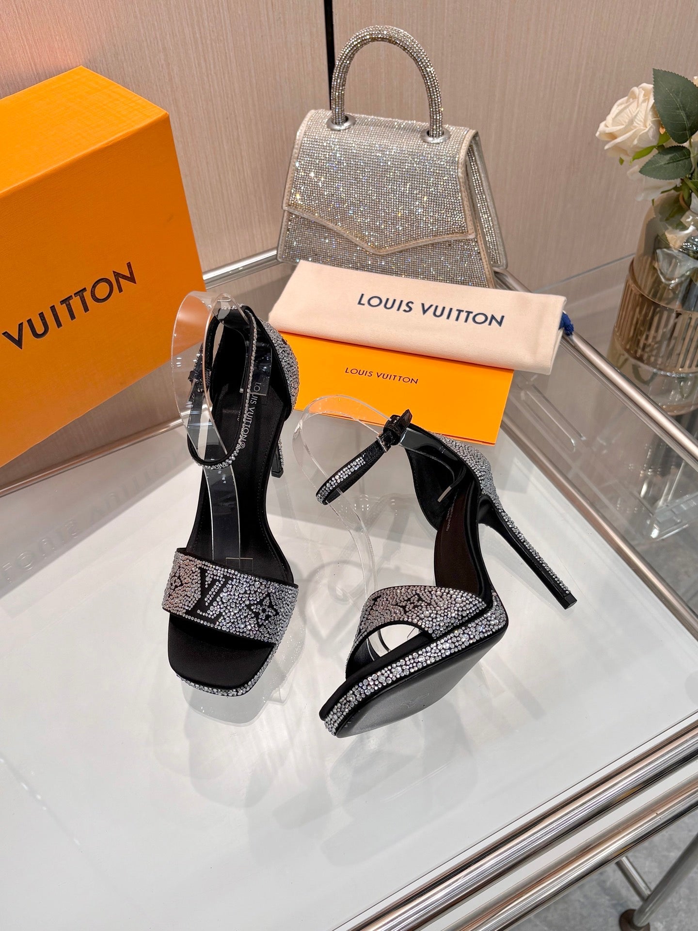 LV Gala Platform Sandal 10.5cm Black Silk 840394