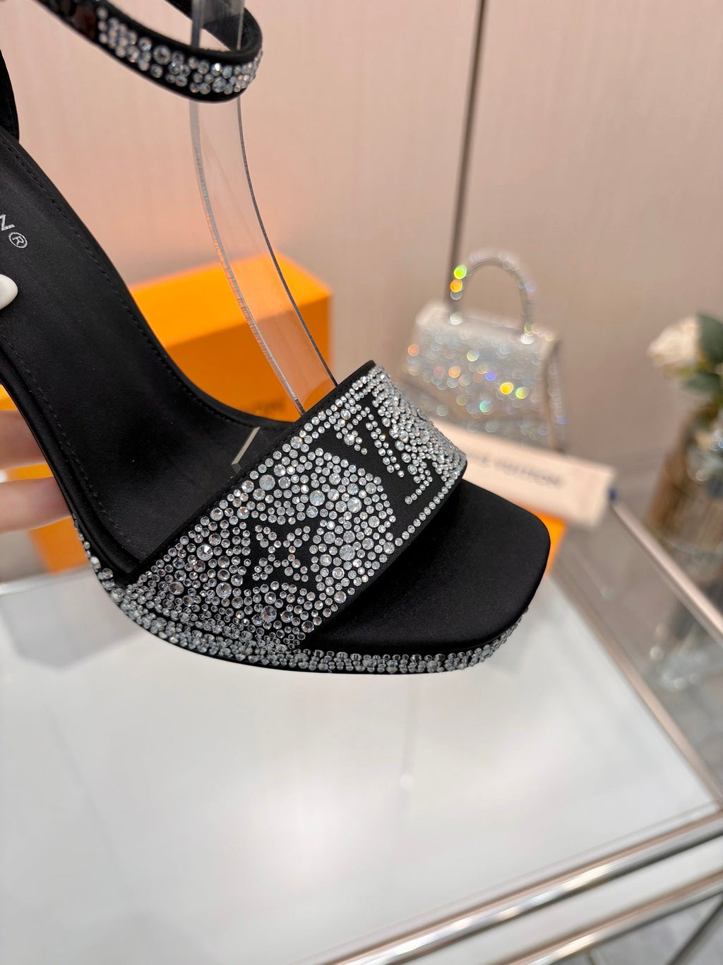 LV Gala Platform Sandal 10.5cm Black Silk 840394