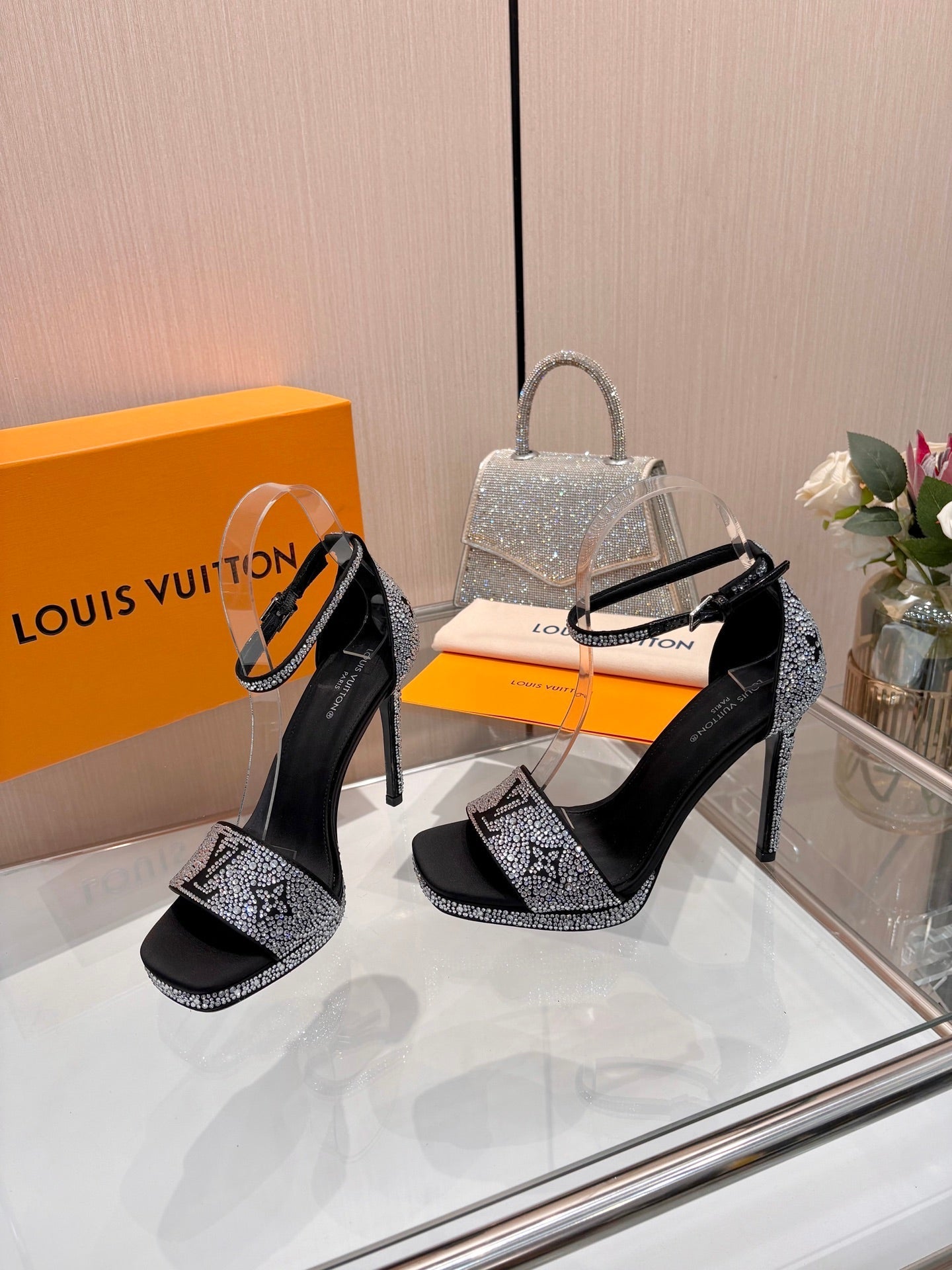 LV Gala Platform Sandal 10.5cm Black Silk 840394