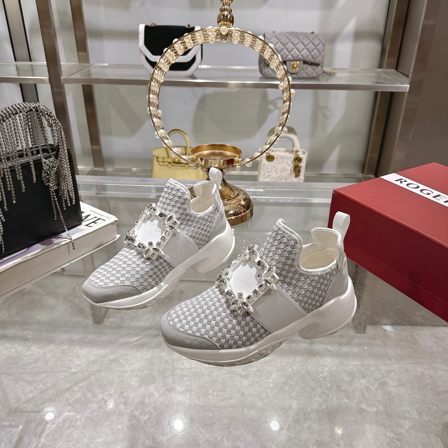 Viv Diamond Sneaker White Custom Woven 262957