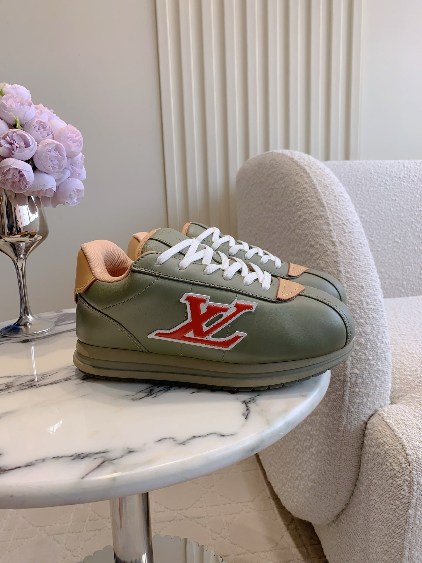 LV BUTTERSOFT Sneaker Khaiki Green Monogram-Printed Lambskin 516887