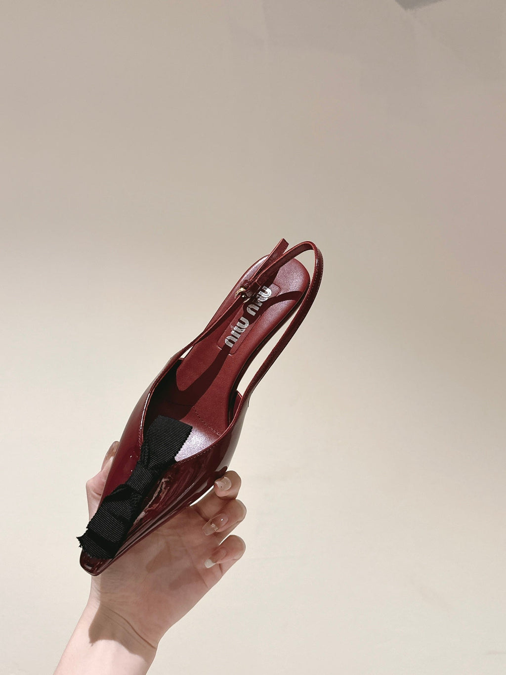 Miu x Balanc Small Bow Buckle SlingBack 45mm Burgundy Patent Leather 445863