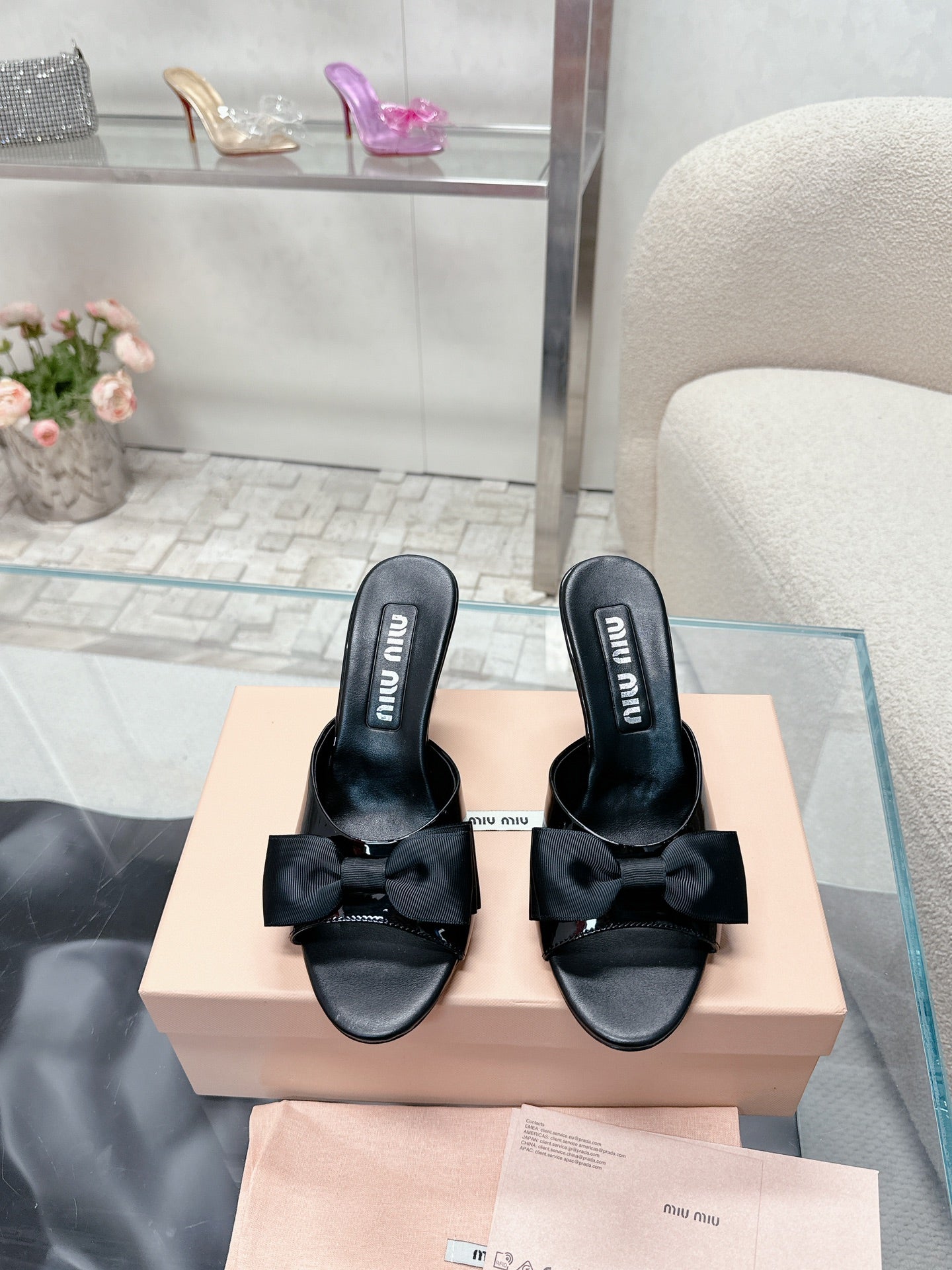 Miu Mordoré Black Bows Mules 70mm Black Cowhide 445512