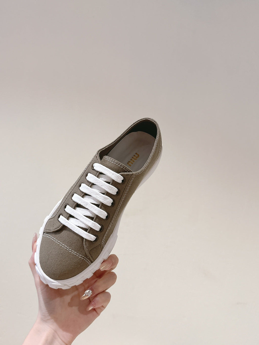 Miu Sneakers Olive Green Canvas 445547