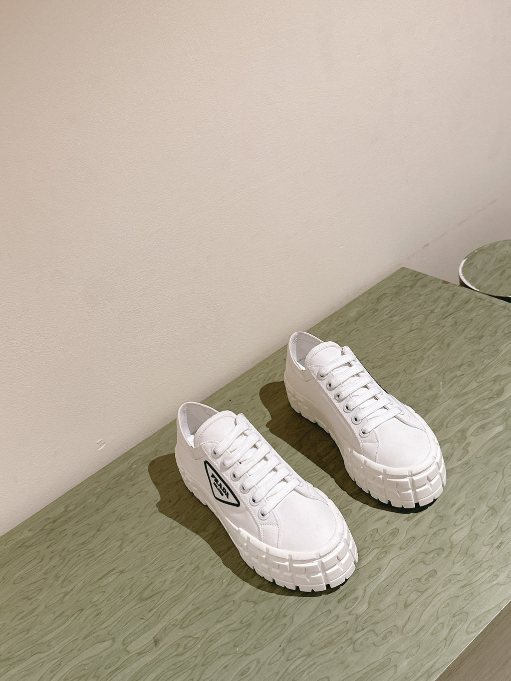 PRA DOUBLE WHEEL RE-NYLON GABARDINE SNEAKERS WHITE CALFSKIN