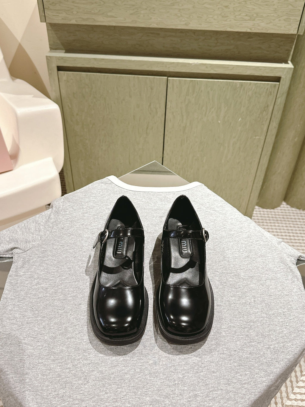 Miu Mary Jane Shoes Black Patent Leather 445567