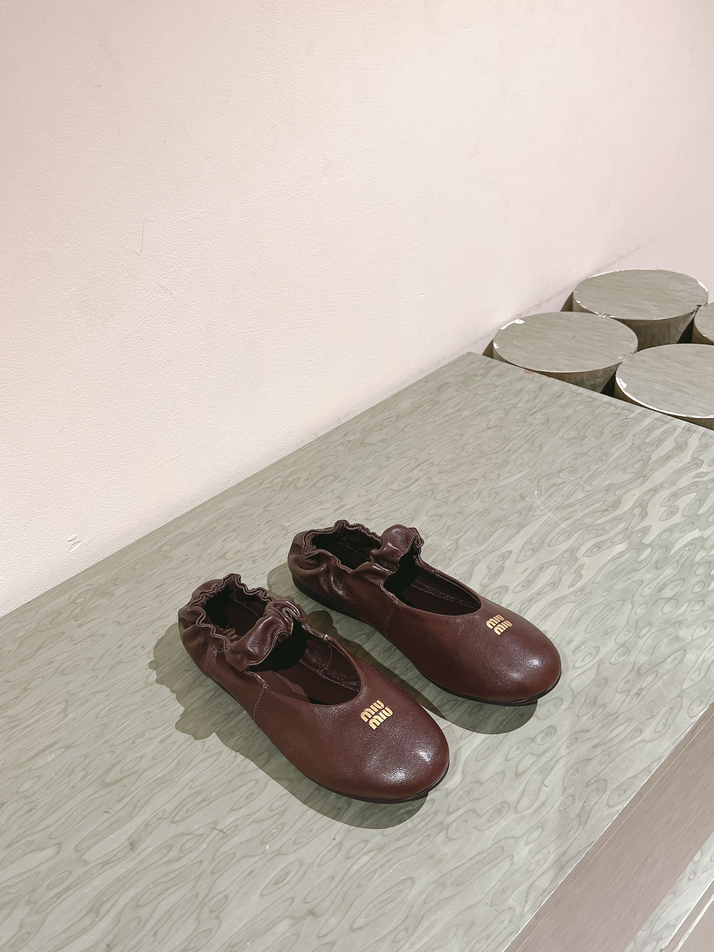 Miu Ruches Ballet Flat Brown Lambskin 445667