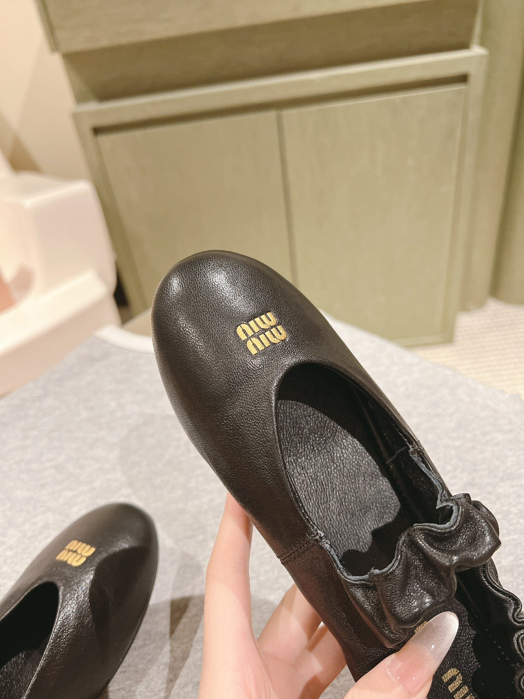 Miu Ruches Ballet Flat Black Lambskin 445668