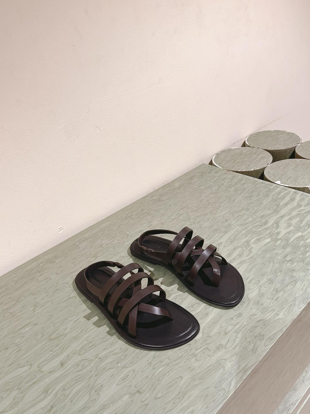 The Row Line Sandals Dark Brown Black Sheepskin 451279