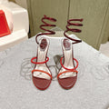 RC 25 Snake-Shaped High-Heeled Sandals Dark Red Silk Rhinestones 268061