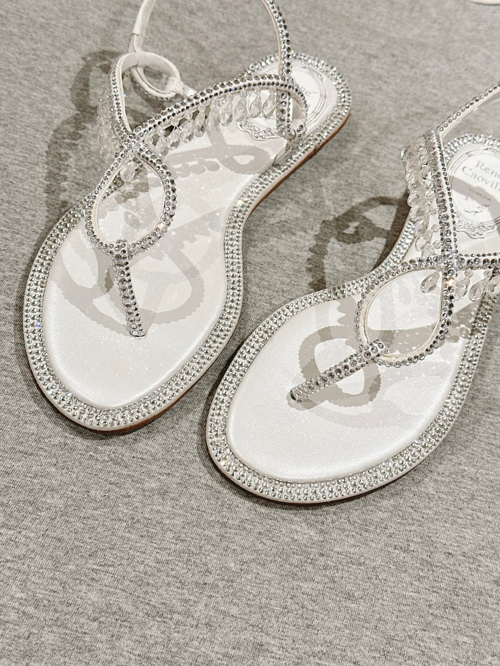 RC 25 Thong Diamond Flat Sole White Silk Rhinestones 268068