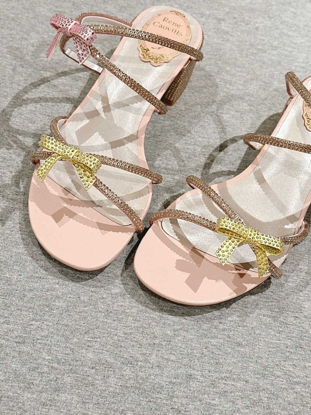 RC 25 Add Bow Diamond Sandals 4.5cm Pink Silk Rhinestones 268073