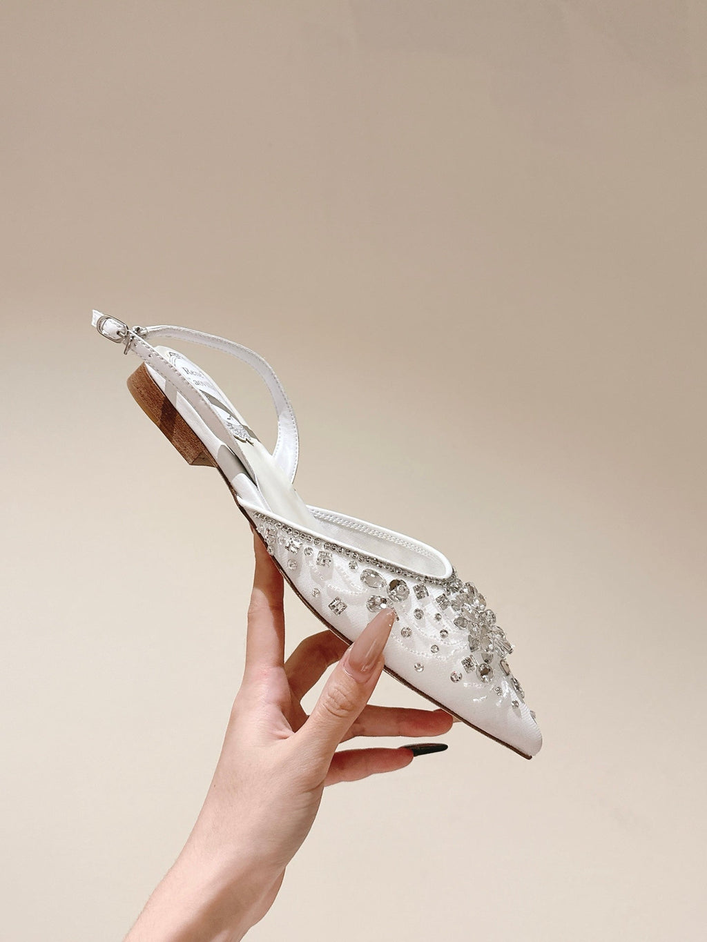 RC 25C Slingback Flat Shoe White Silk Rhinestones 268075