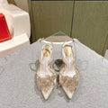 RC 25C Slingback Flower High Heel 7.5cm Beige Silk Rhinestones 268081