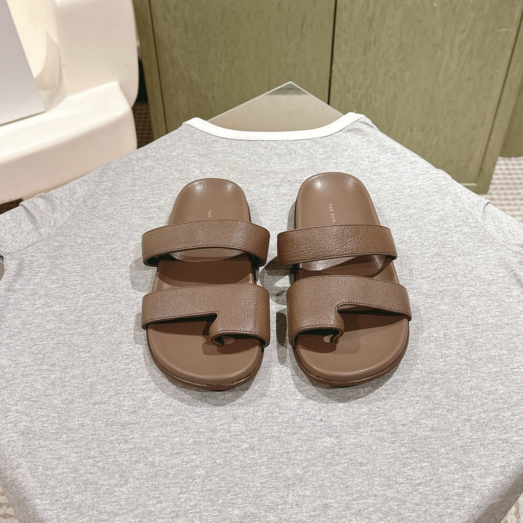 The Row Hugh Slides Brown Cowhide Rubber 451283