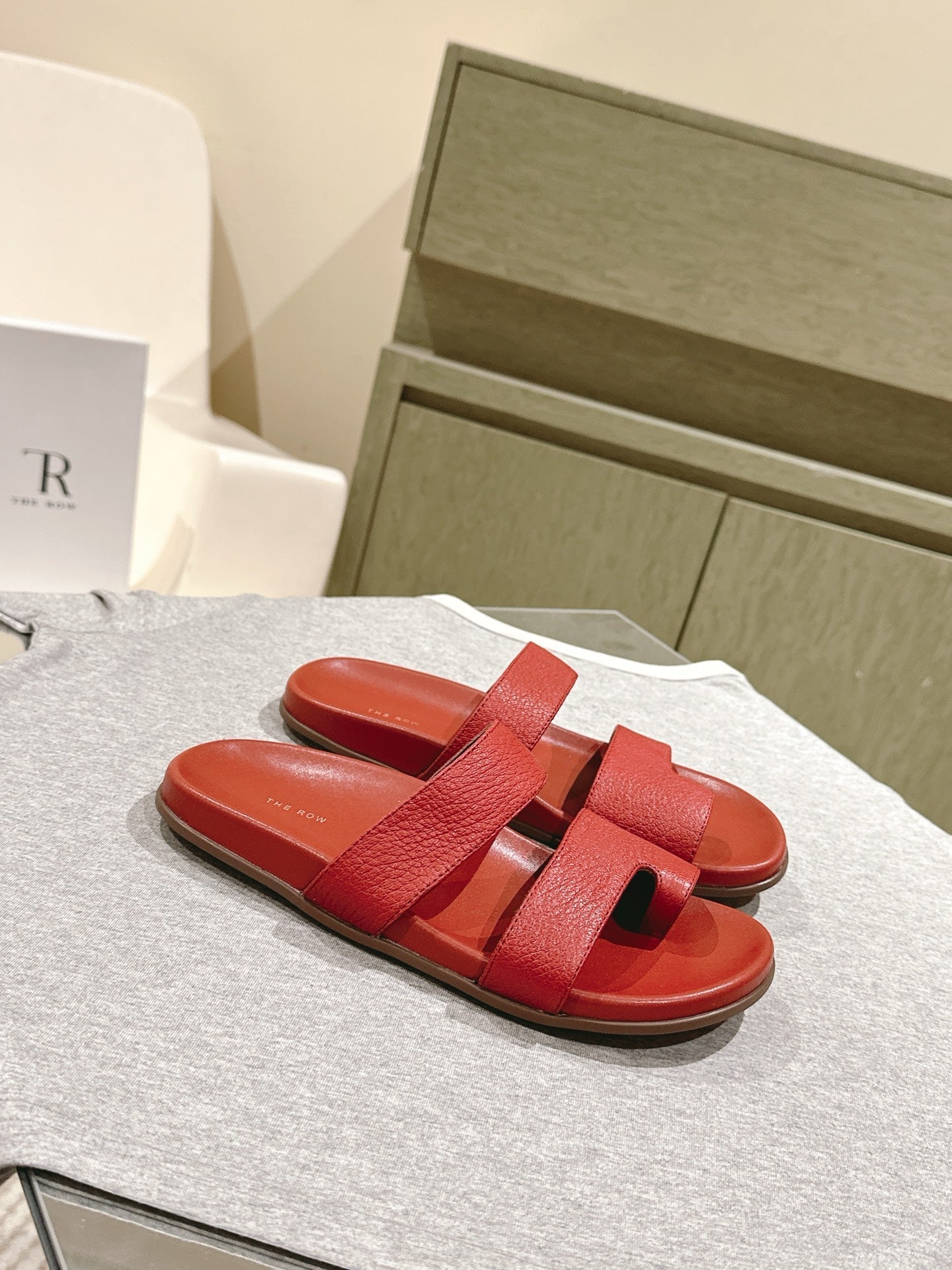 The Row Hugh Slides Red Cowhide Rubber 451282