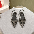 RC 25 Diamond Lace High Heeled Sandals Black Sheepskin 268055
