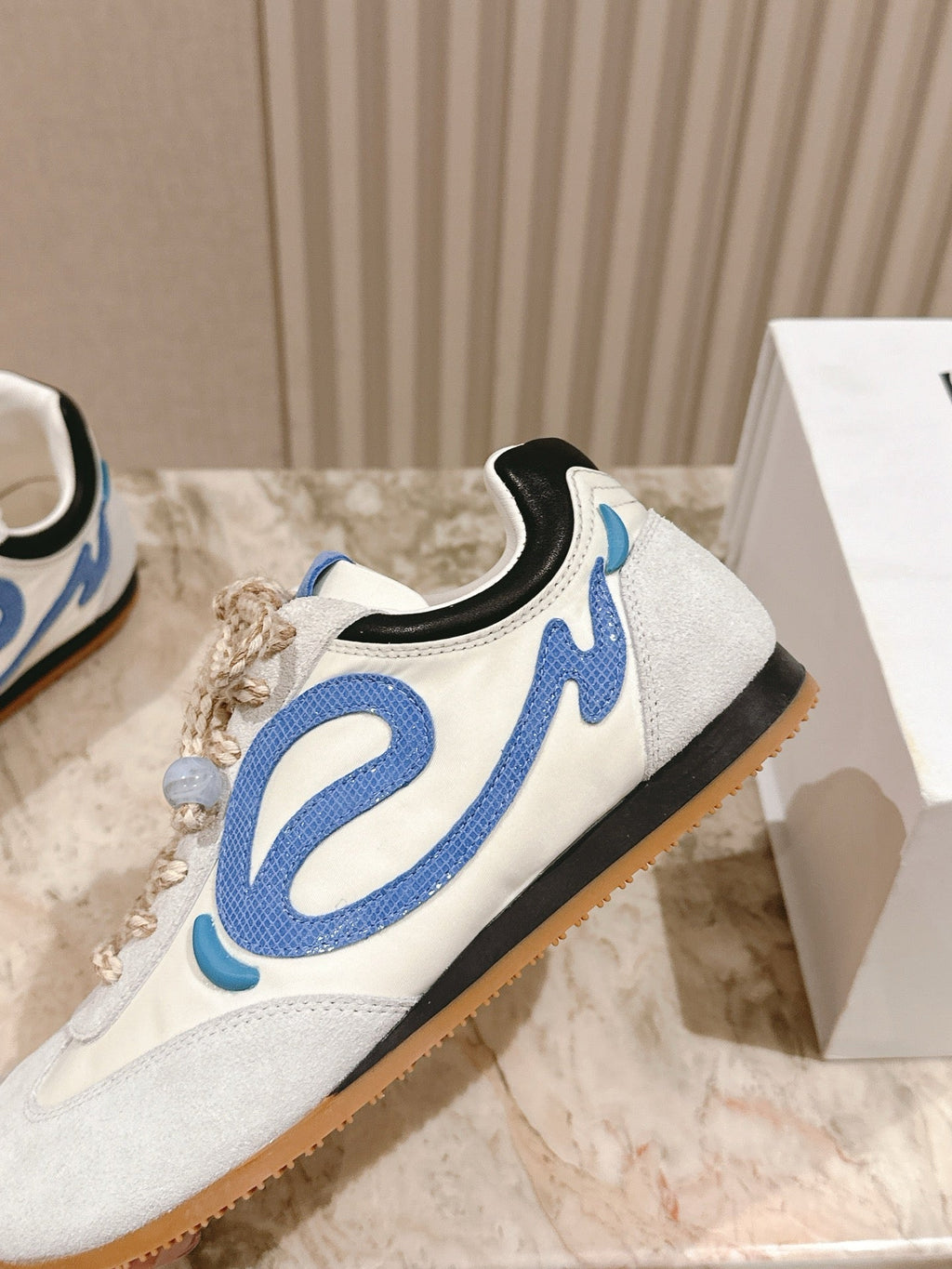 Loewe 2025 Paula's Ibiza Flow Runner Sneaker Ivory Blue Suede Leather 556048