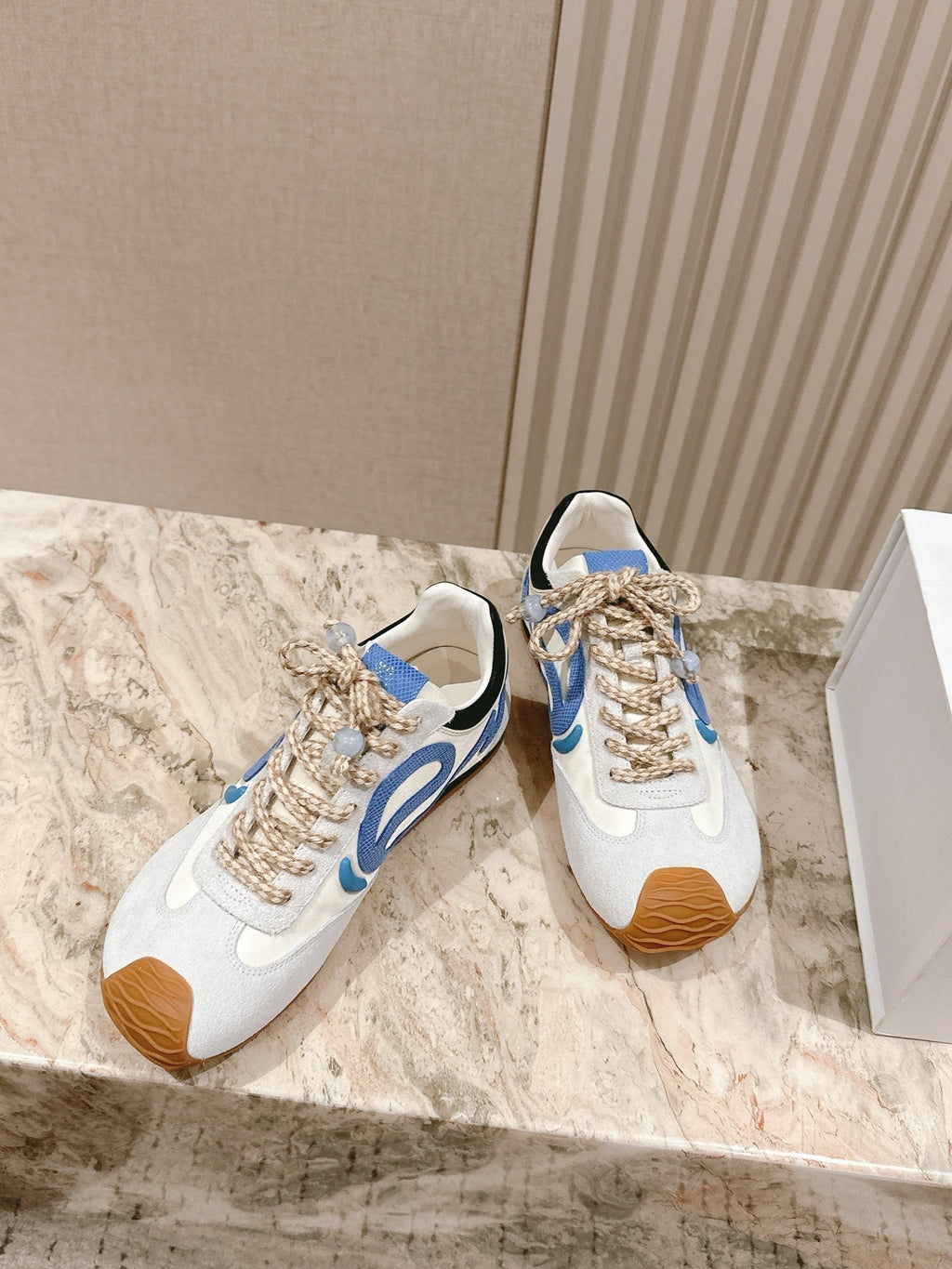 Loewe 2025 Paula's Ibiza Flow Runner Sneaker Ivory Blue Suede Leather 556048