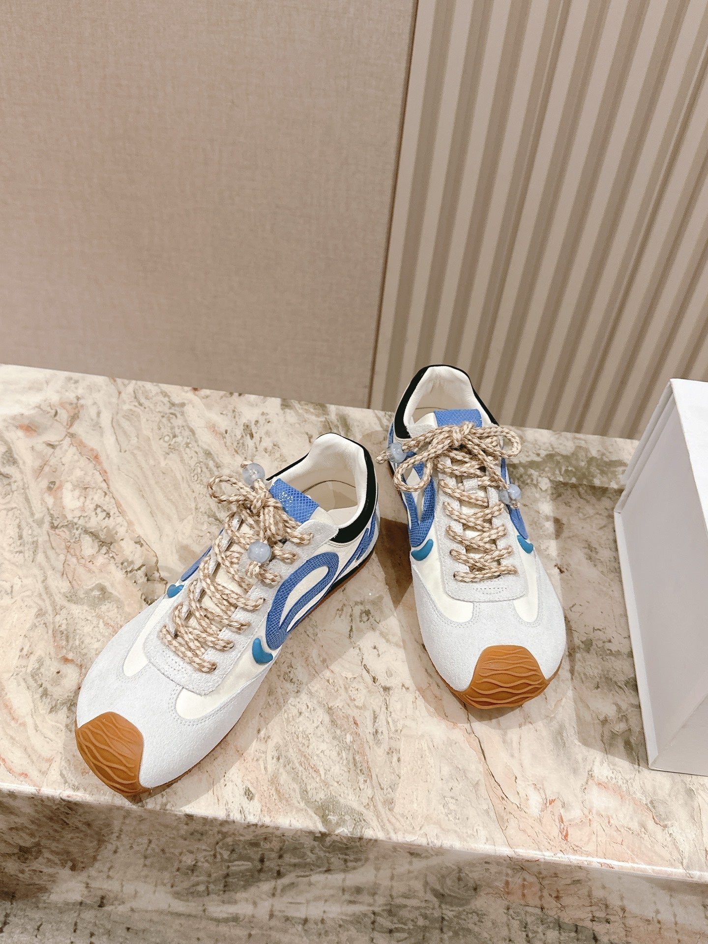 Loewe 2025 Paula's Ibiza Flow Runner Sneaker Ivory Blue Suede Leather 556048
