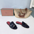 LP Summer Charms Flat Sandal Black Leather Canvas 742536