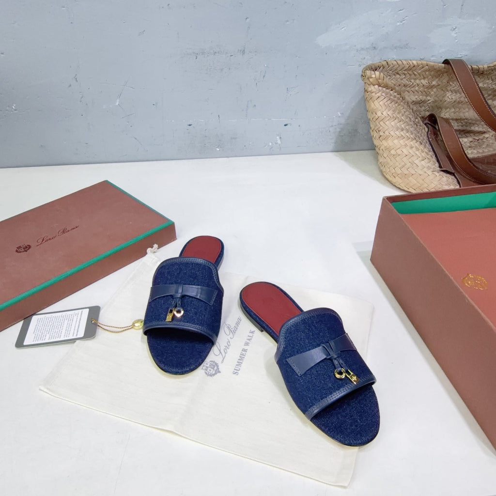 LP Summer Charms Flat Sandal Blue Leather Canvas 742537