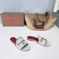 LP Summer Charms Flat Sandal White Taupe Leather Canvas 742539
