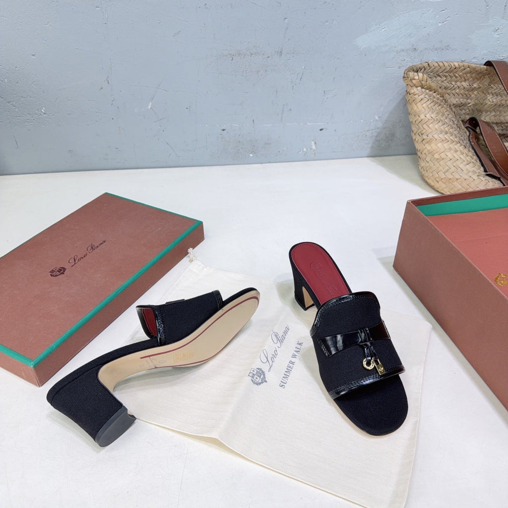 LP Summer Charms Mules 5.5cm Black Leather Canvas 742541
