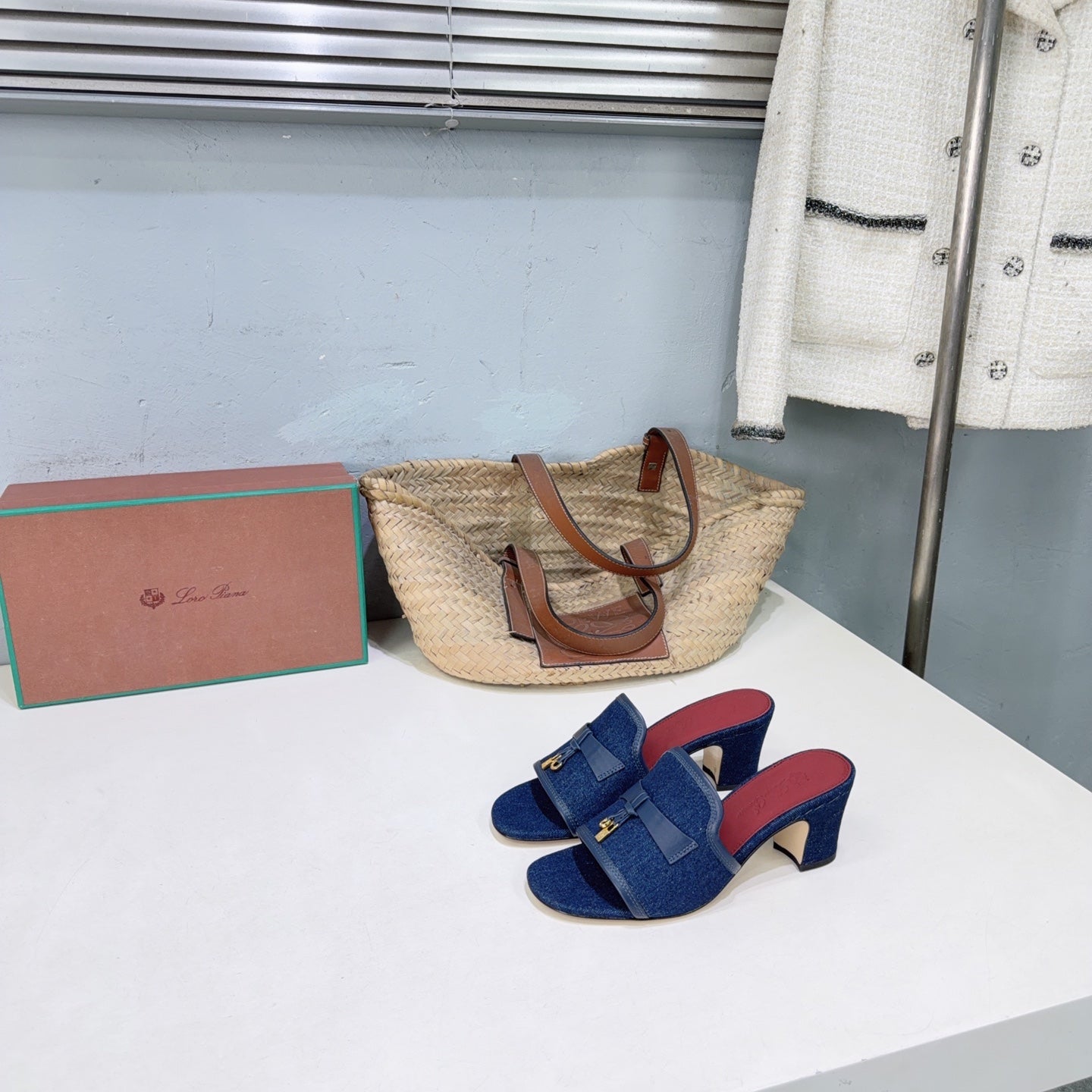 LP Summer Charms Mules 5.5cm Dark Blue Leather Canvas 742541