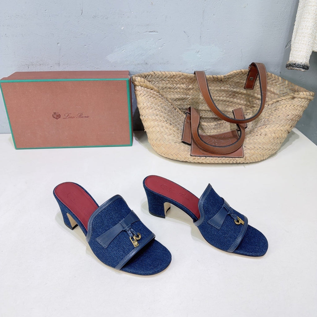 LP Summer Charms Mules 5.5cm Dark Blue Leather Canvas 742541