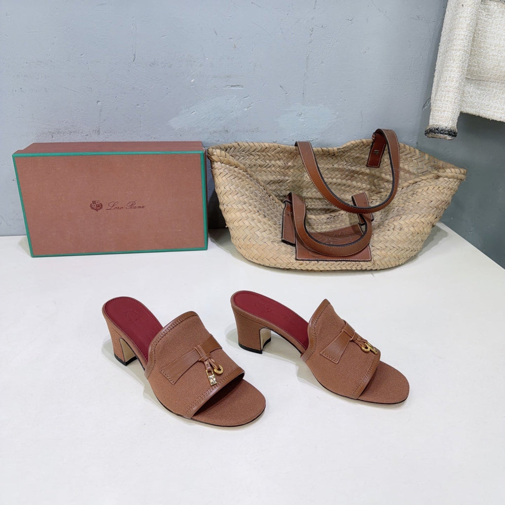 LP Summer Charms Mules 5.5cm Brown Leather Canvas 742542