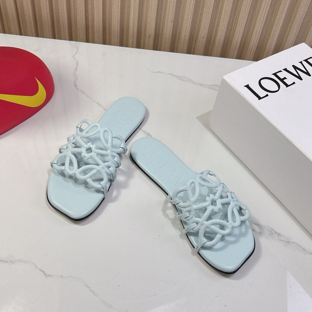 Petal Anagram Slide in Sky Blue Soft Calfskin 273743