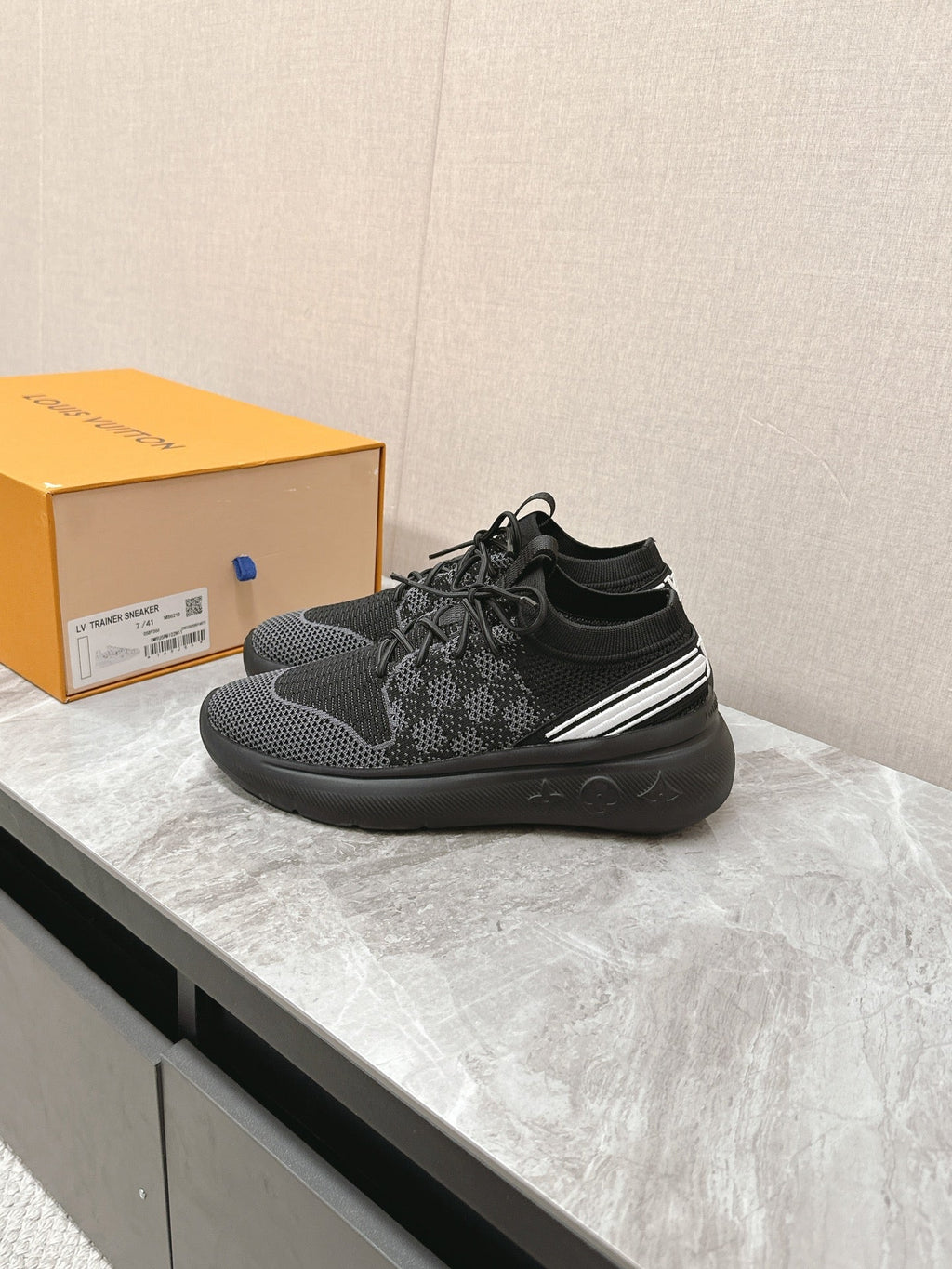 SNEAKERS IN BLACK DAMIER ELASTIC FABRIC