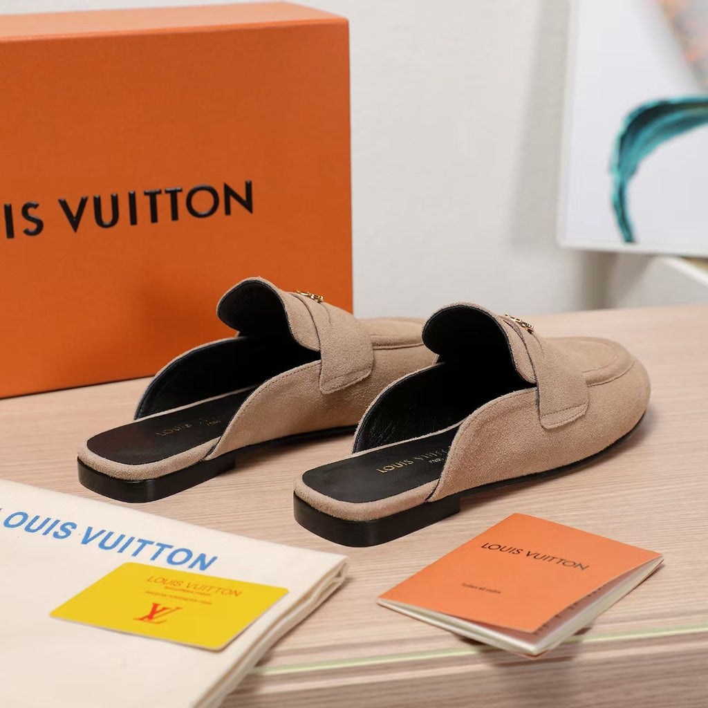 LV 25C Flat Mule Cream Suede 218312