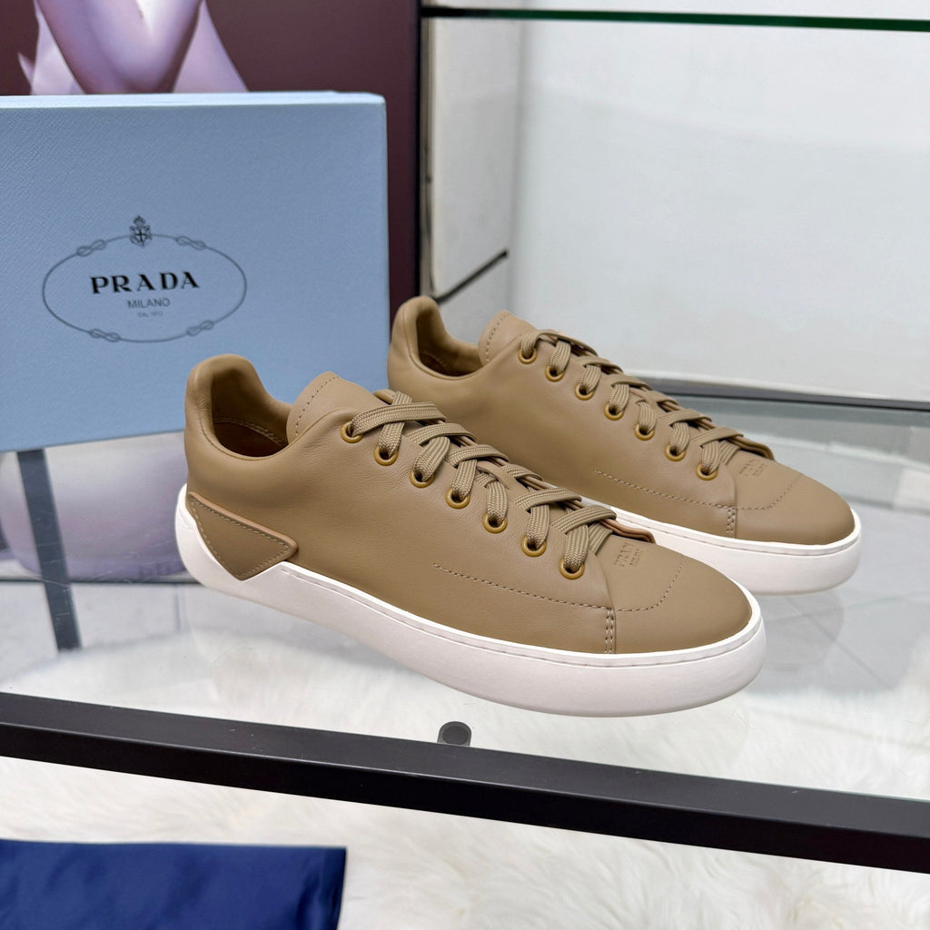 Prada 26s Court Sneakers Taupe Leather 838036